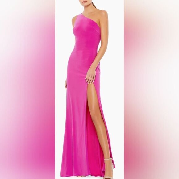 Mac Duggal 26512 Ruched Stretch Jersey V-Neck Gown NWT sz 4 Hot Pink - Picture 1 of 6